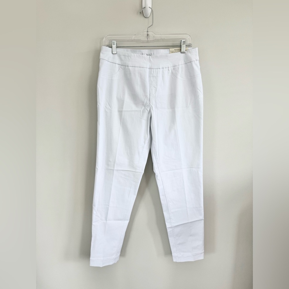 New Soft Surroundings SlimSation Pull-On White Ankle Pant Straight Leg Sz M NWT